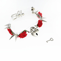 Flowers Clear spiked heart lock choker - Thumbnail 1