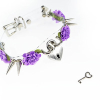 Flowers Clear spiked heart lock choker - Thumbnail 3