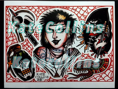 Punk Girl Tattoo Flash Sheet