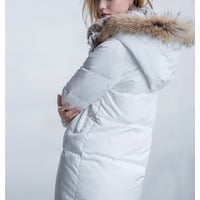 EUROPEAN STYLE FAUX WHITE BLACK HOODED WINTER COAT 14DC019 - Thumbnail 2