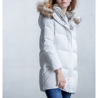 EUROPEAN STYLE FAUX WHITE BLACK HOODED WINTER COAT 14DC019 - Thumbnail 4
