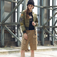 PATCH WORK BADGED CAMO GREEN BASEBALL WINTER JACKET - Thumbnail 1