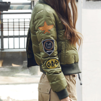 PATCH WORK BADGED CAMO GREEN BASEBALL WINTER JACKET - Thumbnail 2