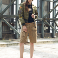 PATCH WORK BADGED CAMO GREEN BASEBALL WINTER JACKET - Thumbnail 3