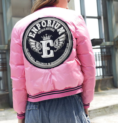 CANDY PINK WHITE SLIM 3D PATCH WORK WINTER COAT