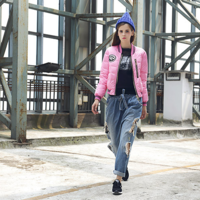 CANDY PINK WHITE SLIM 3D PATCH WORK WINTER COAT - Thumbnail 1