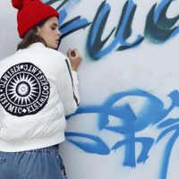 CANDY PINK WHITE SLIM 3D PATCH WORK WINTER COAT - Thumbnail 2