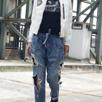 CANDY PINK WHITE SLIM 3D PATCH WORK WINTER COAT - Thumbnail 3