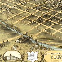 Council Bluffs, Iowa in 1868 - Bird's Eye View, Aerial map, Panorama, Vintage, Antique, Reproduction, Giclée, Fine Art, Wall Art, History - Thumbnail 1