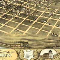 Council Bluffs, Iowa in 1868 - Bird's Eye View, Aerial map, Panorama, Vintage, Antique, Reproduction, Giclée, Fine Art, Wall Art, History - Thumbnail 2