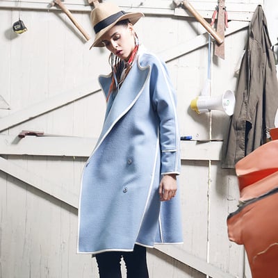 Paris fashion bluish yellow woolen coat - Thumbnail 5