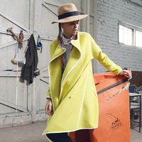 PARIS FASHION BLUISH YELLOW WOOLEN COAT - Thumbnail 1