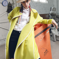 PARIS FASHION BLUISH YELLOW WOOLEN COAT - Thumbnail 4