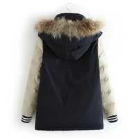 MBL HOODED FAUX RACCOON FUR COLLAR BEIGE NAVY COAT - Thumbnail 4