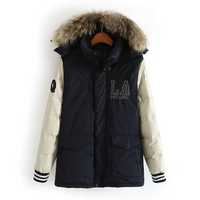 MBL HOODED FAUX RACCOON FUR COLLAR BEIGE NAVY COAT - Thumbnail 3