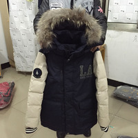 MBL HOODED FAUX RACCOON FUR COLLAR BEIGE NAVY COAT - Thumbnail 2