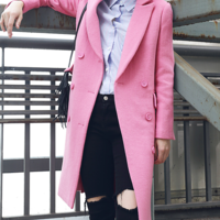 BABY PINK WOOLEN SUIT COLLAR WINTER COAT - Thumbnail 1