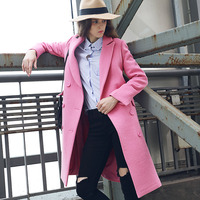 BABY PINK WOOLEN SUIT COLLAR WINTER COAT - Thumbnail 2
