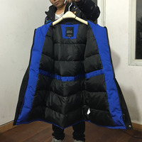 MLB BASEBALL THICK HOODED BLUE RED BLACK FUR JACKET - Thumbnail 4