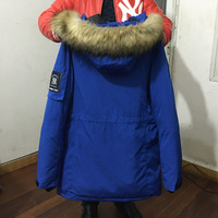 MLB BASEBALL THICK HOODED BLUE RED BLACK FUR JACKET - Thumbnail 3