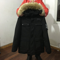 MLB BASEBALL THICK HOODED BLUE RED BLACK FUR JACKET - Thumbnail 2