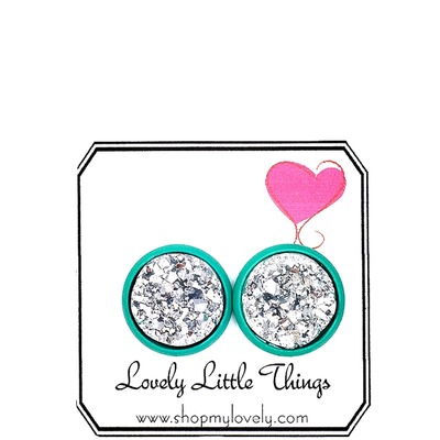 12mm silver studs with teal setting 