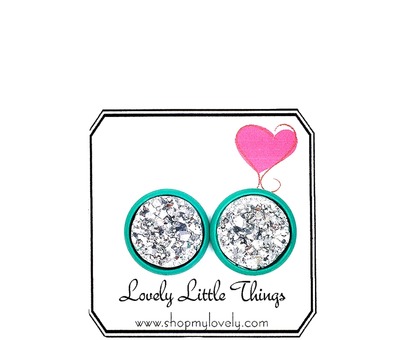12mm Silver Studs with Teal Setting 