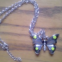 Czech Crystal & Alloy Grey Butterfly Necklace - Thumbnail 1