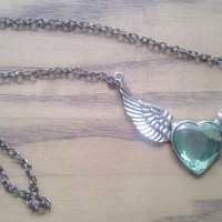 Crystal & Antique Bronze Heart and Wings Necklace - Thumbnail 1