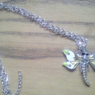 Enamel & crystal yellow dragonfly necklace