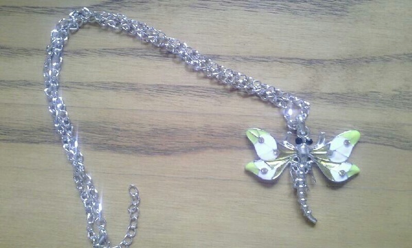 Enamel & Crystal Yellow Dragonfly Necklace