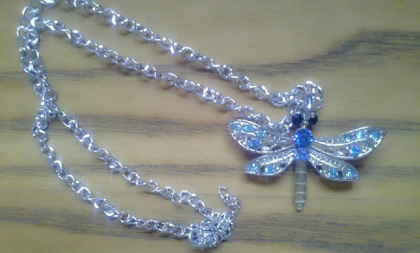 Blue Rhinestone & Crystal Dragonfly Necklace