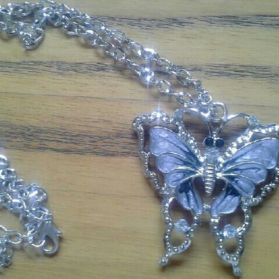 Czech crystal & alloy grey butterfly necklace
