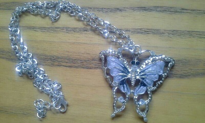 Czech crystal & alloy grey butterfly necklace