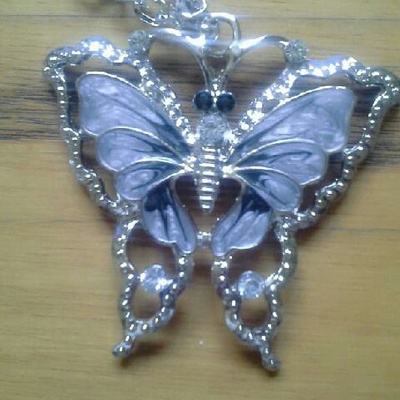 Czech crystal & alloy grey butterfly necklace