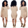 Shredded Sweater Dress-Taupe - Thumbnail 1