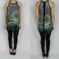 Black Striped Garden Blouse - S - Thumbnail 1