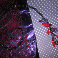 Ultra Long Red & Purple Leopard, Skull, Cross and Bat Necklace - Thumbnail 4