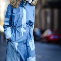 DENIM STITCHED STYLE WOOLEN HOODED WINTER COAT - Thumbnail 1