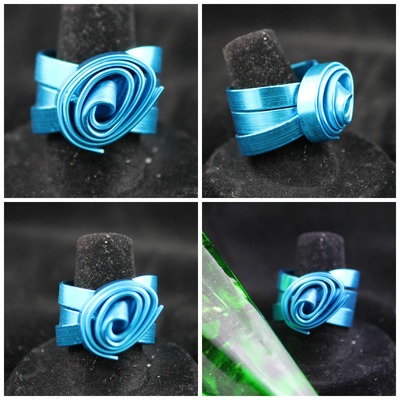 In bloom blue rose wire wrapped ring 