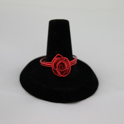 In bloom red rose wire wrapped ring 