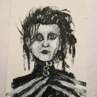  edward scissorhands, mini-portrait  2.5"x3.5" acrylic, aceo