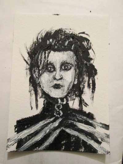  edward scissorhands, mini-portrait  2.5"x3.5" acrylic, aceo