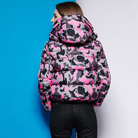 PINK GREEN CAMOUFLAGE HOODED WINTER COAT C88361 - Thumbnail 2