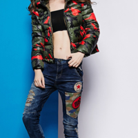 PINK GREEN CAMOUFLAGE HOODED WINTER COAT C88361 - Thumbnail 3