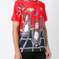 DG CARTOON PRINTED SHORT SLEEVED MONKEY MONEY RED BLACK T SHIRT - Thumbnail 2