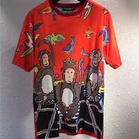 DG CARTOON PRINTED SHORT SLEEVED MONKEY MONEY RED BLACK T SHIRT - Thumbnail 4