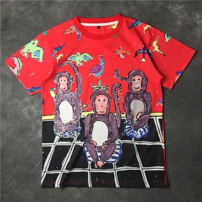 DG CARTOON PRINTED SHORT SLEEVED MONKEY MONEY RED BLACK T SHIRT