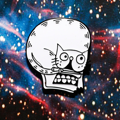 Knife cat skull enamel pin 077
