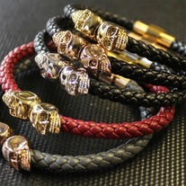Leather Double Skull Bracelet